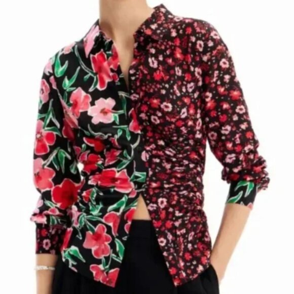 Desigual Floral Gathered Shirt in Pink / Black Size US S NWT $129 - Picture 1 of 13